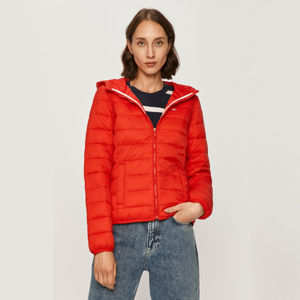 Tommy Jeans dámská červená prošívaná bunda s kapucí - XS (XNL)